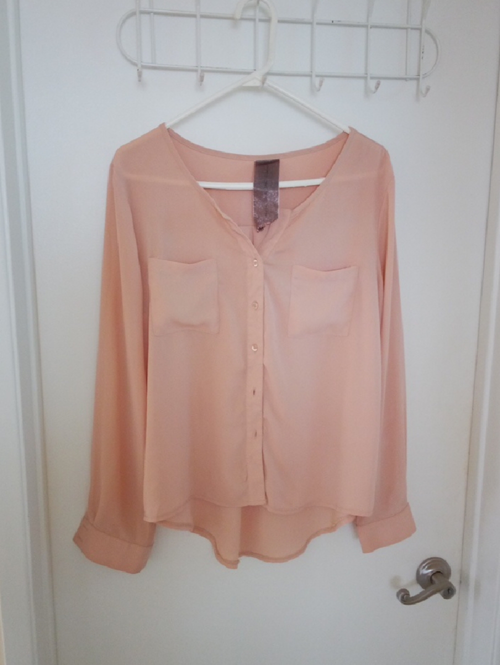 Moon Collection Peach Button-Down Blouse with Chest Pockets